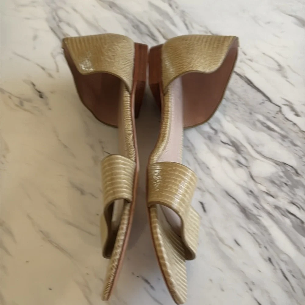 Tory Burch Savannah D'Orsay Flat Sandals Tan Embossed Leather Strap‎ Front Sz 10